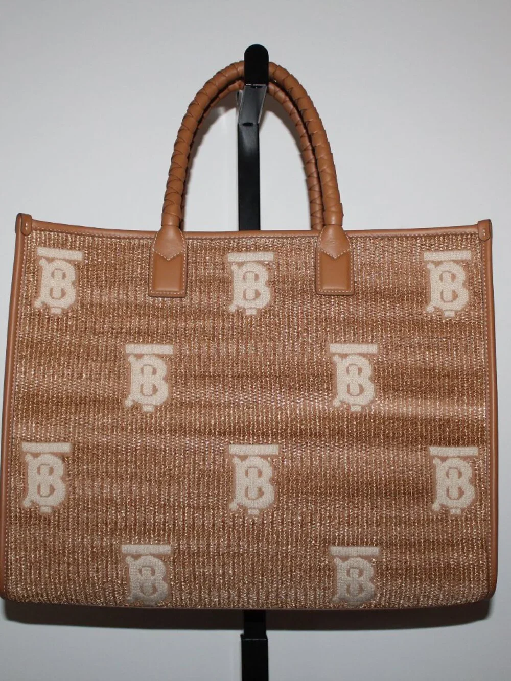 NWT Burberry Freya Raffia Natural Logo Large Tote Shoulder Bag Shopper